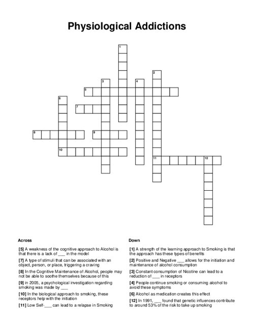 Physiological Addictions Crossword Puzzle
