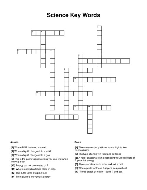 Science Key Words Crossword Puzzle