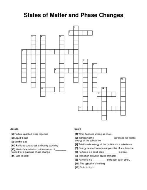 States of Matter and Phase Changes Crossword Puzzle