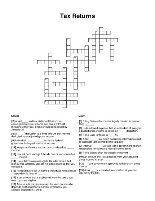 Tax Returns Crossword Puzzle