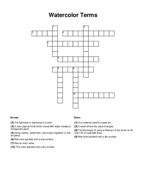 Watercolor Terms Crossword Puzzle
