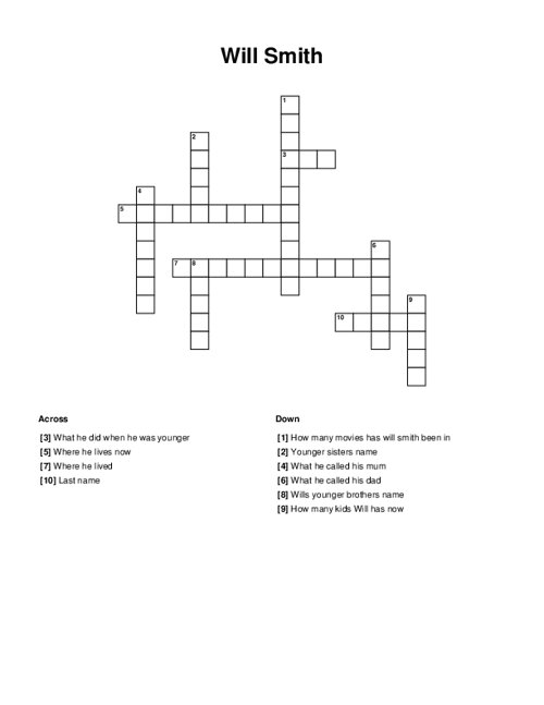 Will Smith Crossword Puzzle