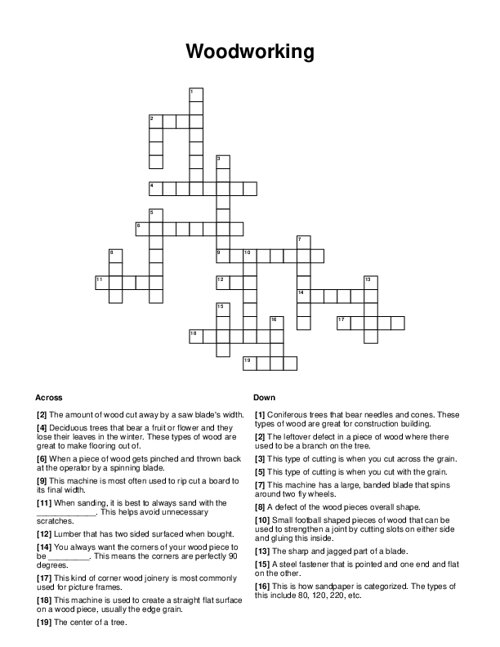 Woodworking Crossword Puzzle