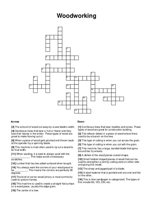 Woodworking Crossword