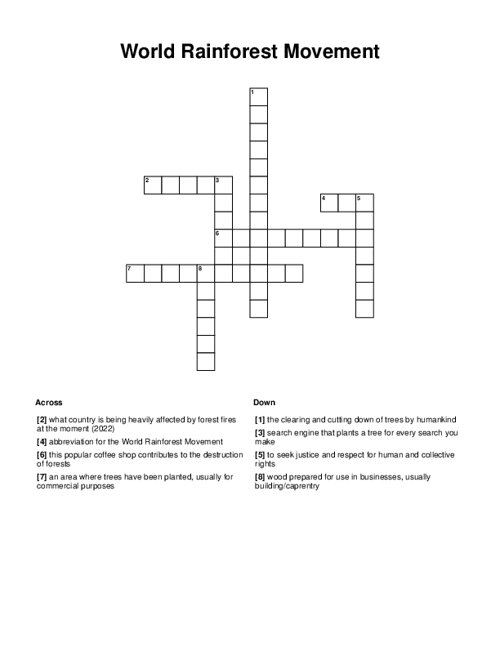 World Rainforest Movement Crossword Puzzle