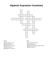 Algebraic Expression Vocabulary Crossword Puzzle