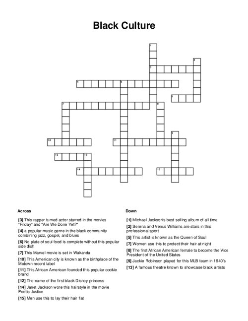 Black Culture Crossword Puzzle