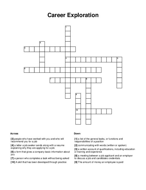 Career Exploration Crossword Puzzle