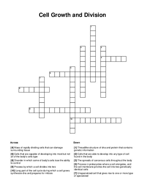 Cell Growth and Division Crossword Puzzle