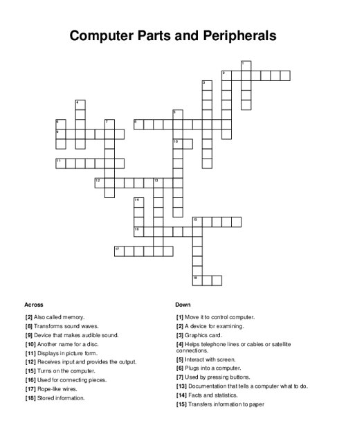 Computer Parts and Peripherals Crossword Puzzle