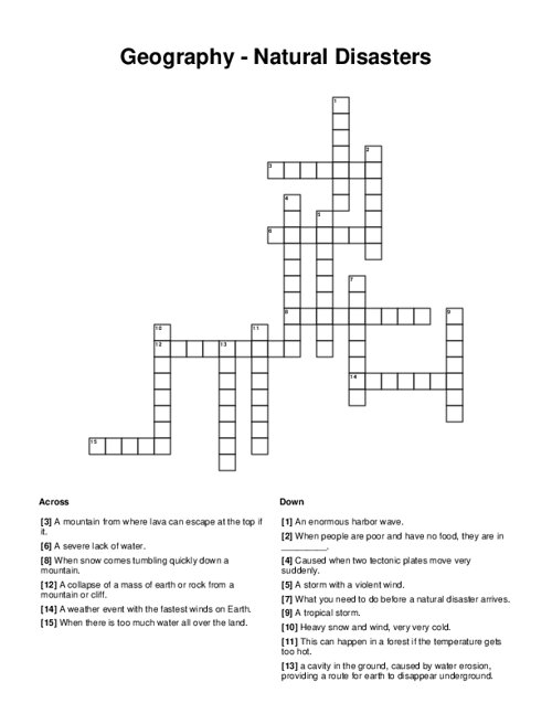 Geography - Natural Disasters Crossword Puzzle