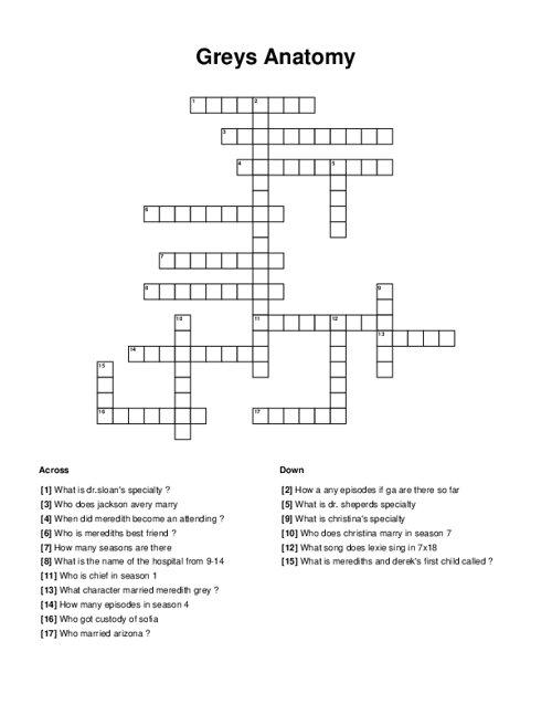 Greys Anatomy Crossword Puzzle