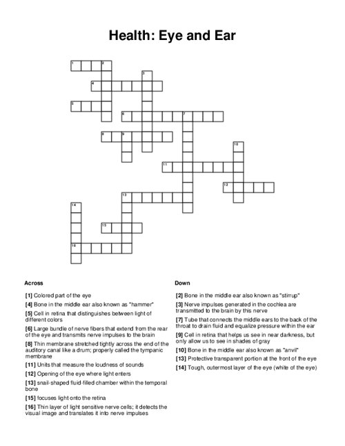 Health: Eye and Ear Crossword Puzzle