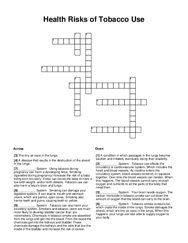 Health Risks of Tobacco Use Crossword Puzzle