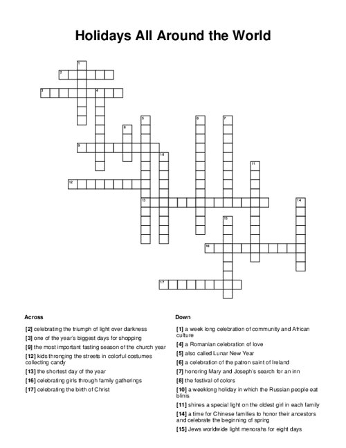 Holidays All Around the World Crossword Puzzle
