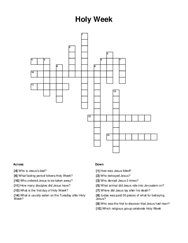 Holy Week Crossword Puzzle