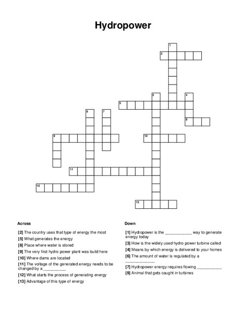 Hydropower Crossword Puzzle