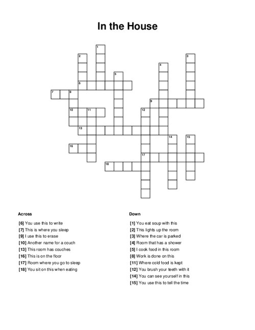 In the House Crossword Puzzle