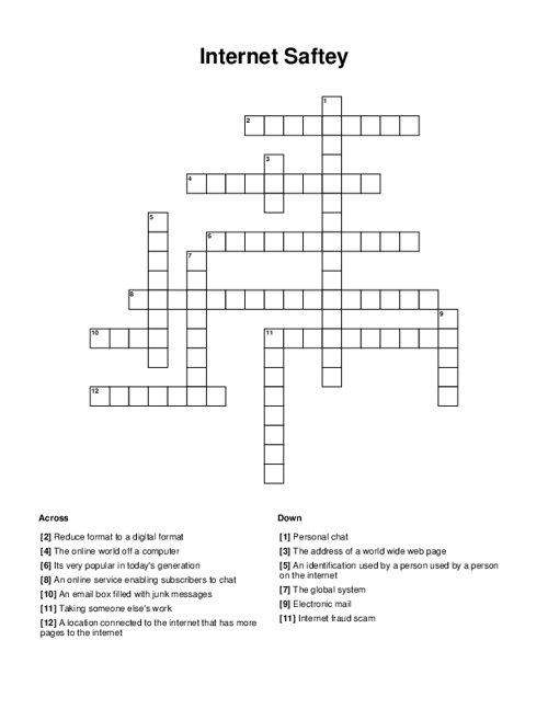 Internet Saftey Crossword Puzzle
