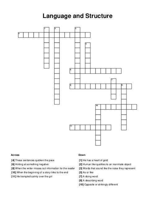 Language and Structure Crossword Puzzle