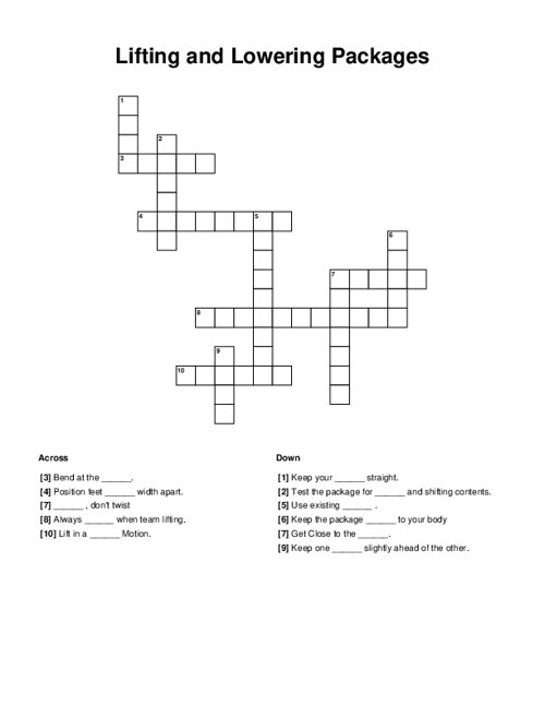Lifting and Lowering Packages Crossword Puzzle
