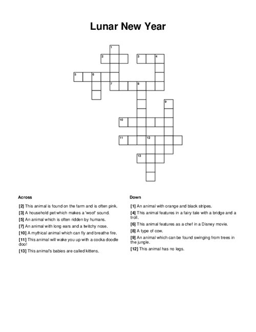 Lunar New Year Crossword Puzzle