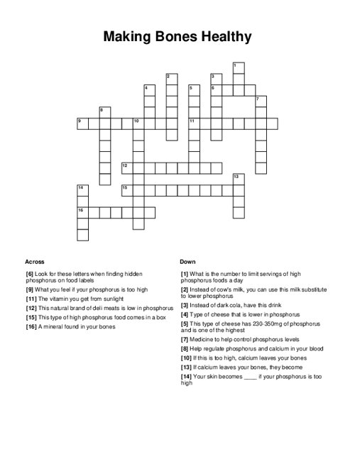 Making Bones Healthy Crossword Puzzle