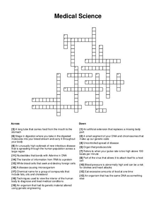 Medical Science Crossword Puzzle