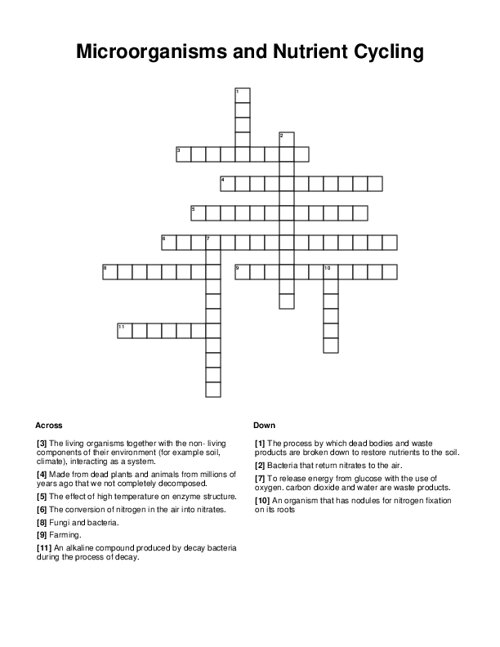 Microorganisms and Nutrient Cycling Crossword Puzzle