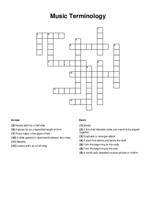 Music Terminology Crossword Puzzle