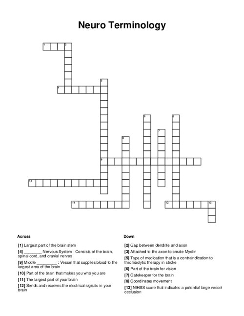 Neuro Terminology Crossword Puzzle