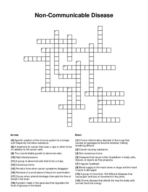 Non-Communicable Disease Crossword Puzzle
