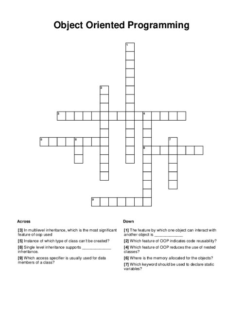 Object Oriented Programming Crossword Puzzle