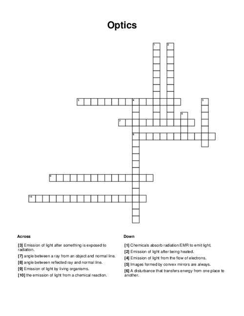 Optics Crossword Puzzle