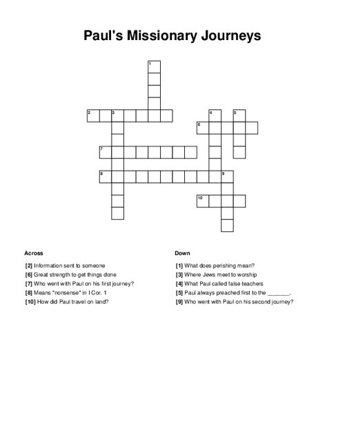Paul's Missionary Journeys Crossword Puzzle