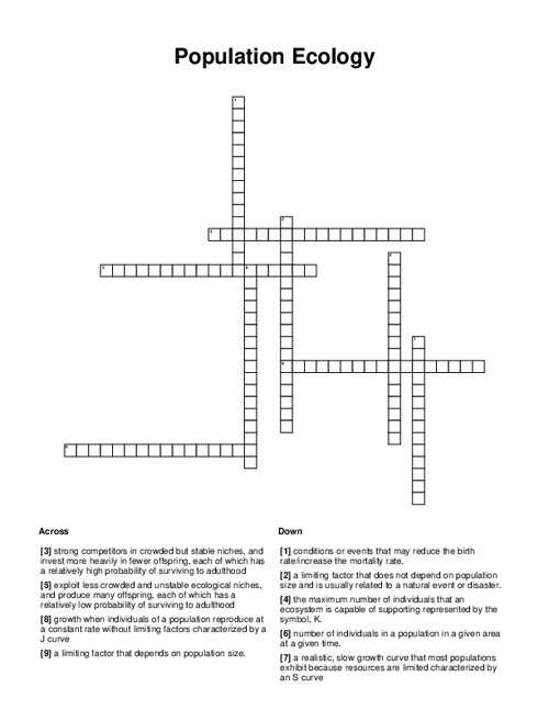 Population Ecology Crossword Puzzle
