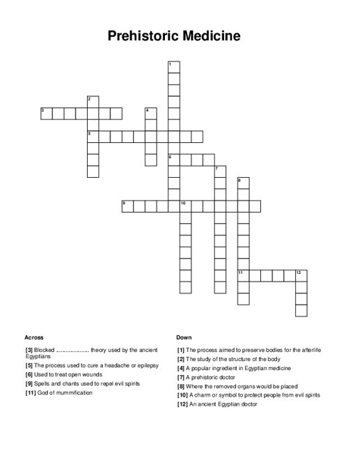Prehistoric Medicine Crossword Puzzle