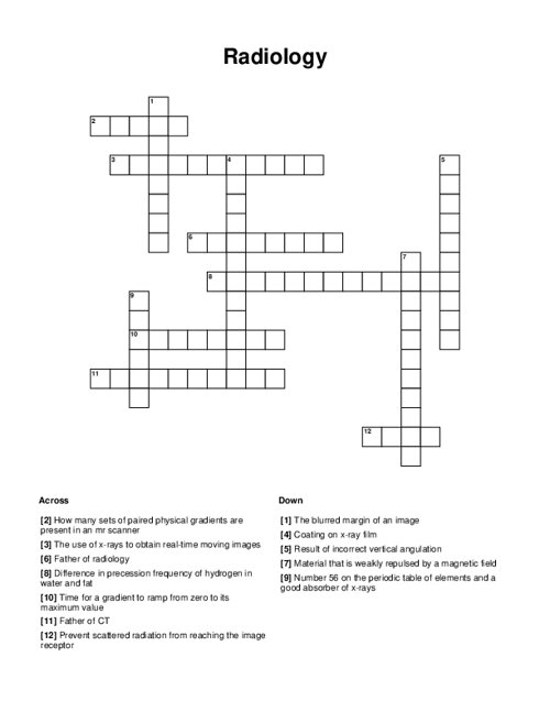 Radiology Crossword Puzzle