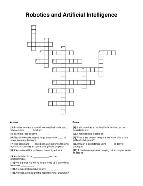 Robotics and Artificial Intelligence Crossword Puzzle