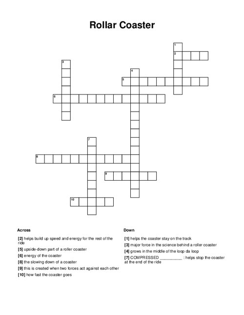 Rollar Coaster Crossword Puzzle