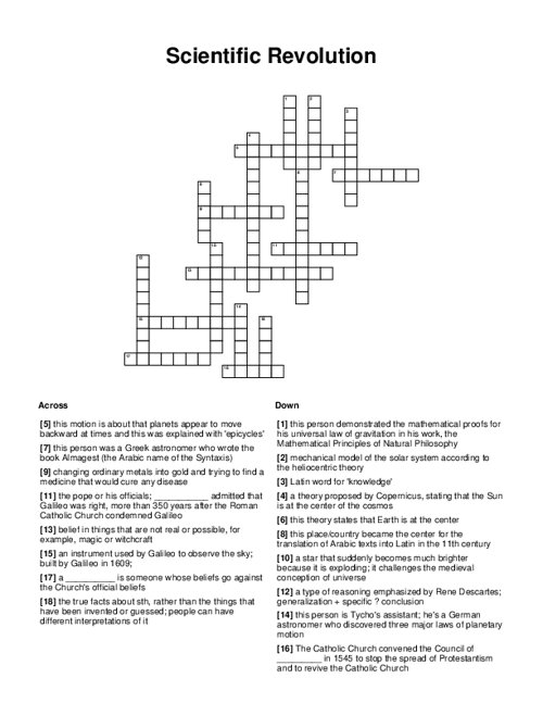 Scientific Revolution Crossword