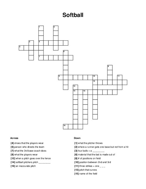 Softball Crossword Puzzle