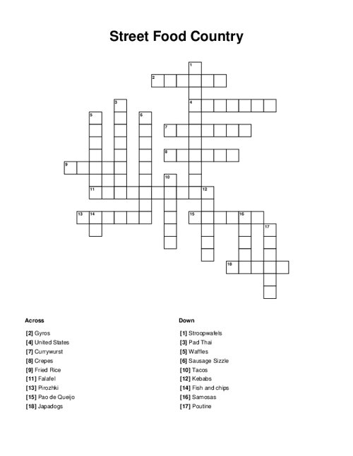 Street Food Country Crossword Puzzle