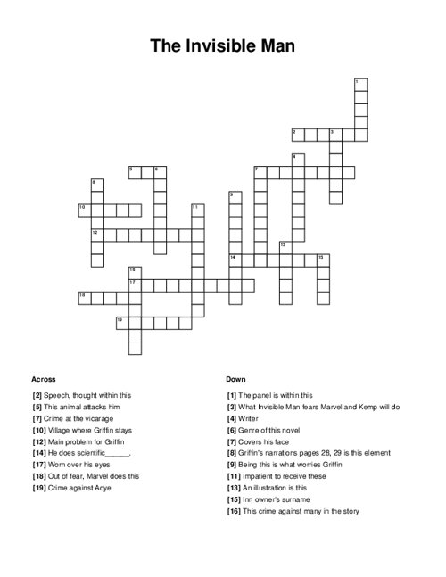 The Invisible Man Crossword Puzzle