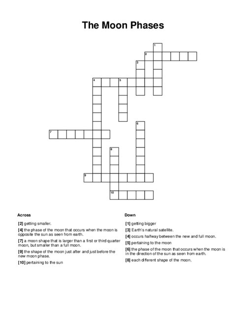 The Moon Phases Crossword Puzzle