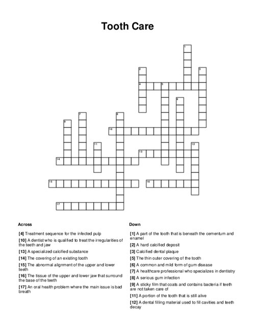 Tooth Care Crossword Puzzle
