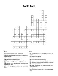 Tooth Care Crossword Puzzle