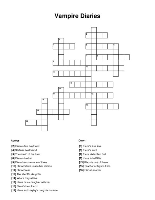 Vampire Diaries Crossword Puzzle