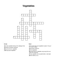 Vegetables Crossword Puzzle