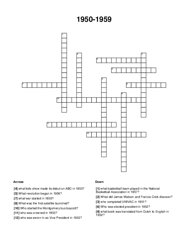 1950-1959 Crossword Puzzle